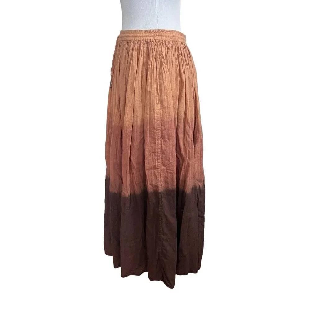 Skirt M Medium Peach Brown Ombre Tiered Midi Maxi Trendy Peasant Boho Summer_2